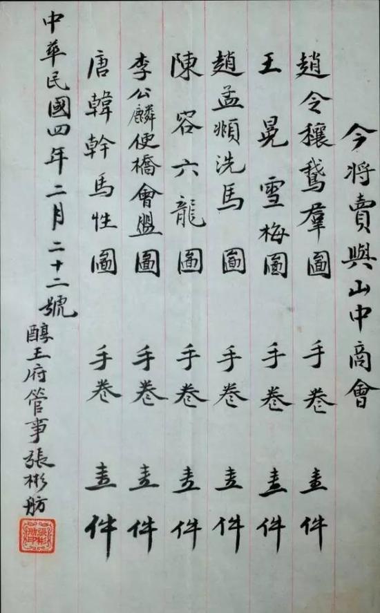 醇王府卖与山中商会的六卷古画字据